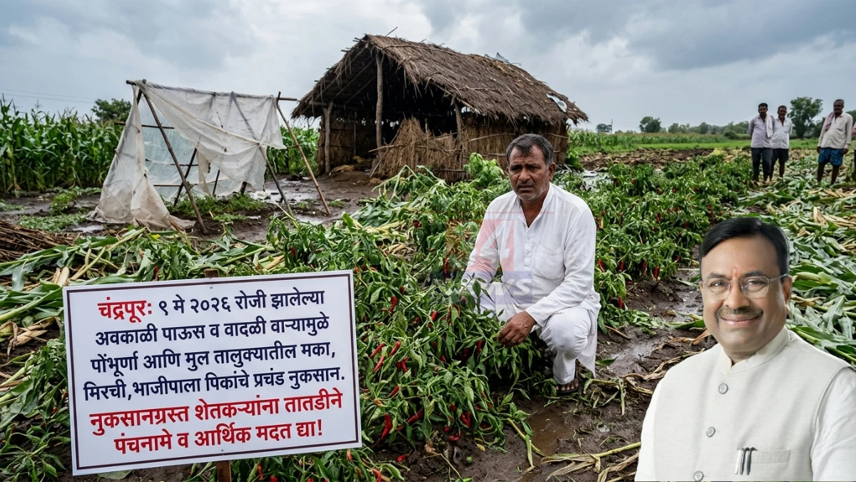 Chandrapur Crop Damage: पोंभूर्णा-मूल तालुक्यात अवकाळी पावसाने मका-मिरचीचे नुकसान. आ. मुनगंटीवारांनी मुख्यमंत्र्यांकडे तात्काळ पंचनाम्याची मागणी. सविस्तर वाचा