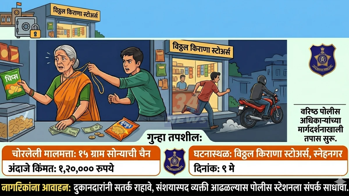 Chandrapur chain snatching: 20 रु कुरकुरे खरेदीच्या बहाण्याने 1.2 लाखाची चैन हिसकावली Image